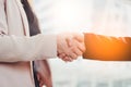 Business people hand shake for dealing with new project. Business and People concept. Contact agreement and job application theme Royalty Free Stock Photo