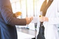 Business people hands shaking hands meeting join together and drinking white wine in office party Royalty Free Stock Photo