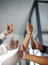 Business people, hands or thumbs up in agreement for winning, good job or teamwork success together. Hand of group of Royalty Free Stock Photo