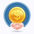 Business people handshake around dollar gold coins background