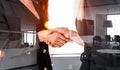 Business people handshake, conference room and business furniture Royalty Free Stock Photo