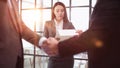 mature workers shaking hands in partnership deal, collaboration Royalty Free Stock Photo