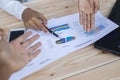 Hands of financial manager taking notes when working on report