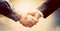 Business people handshake. Sunny vintage sky Royalty Free Stock Photo