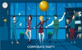 Business people have a corporate party in the office. They dancing , having fun and drinking alcohol. Flat style. Vector Royalty Free Stock Photo