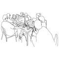 Business people having board meeting with laptop on table vector illustration sketch doodle hand drawn with black lines isolated Royalty Free Stock Photo