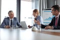 Business people having discussion at table in board room