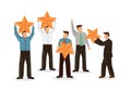 Business people having gaint stars. Concept of business satisfaction, customer review rating or feedback