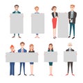 Business people hold banner vector set.