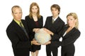 Business people hold a globe