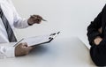 Business people hold resume documents, interviews for the work experience of young men applying as financial accountants for the c Royalty Free Stock Photo