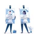 Business people are holding badges. Male and female characters with id cards. Staff identification. Identity protection and Royalty Free Stock Photo