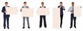 Business People holding blank banners vector set. Royalty Free Stock Photo