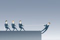 Business People Holding Businessman Hanging Cliff Partner Support Businesspeople Risk Teamwork Concept