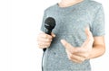 Business people holding microphone isolated on white Royalty Free Stock Photo