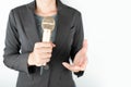 Business people holding microphone  on white Royalty Free Stock Photo