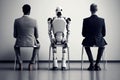 Business people and humanoid ai robot sitting and wait for job interview, created with Generative AI technology