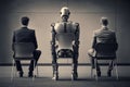 Business people and humanoid ai robot sitting and wait for job interview, created with Generative AI technology