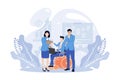 Business people illustration. Diverse characters and persons with disability working together at office. People talking with