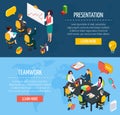 Business people interactive isometric banners set