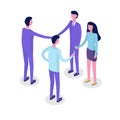 Business people isometric characters, colleague. Teamwork and partnership concept. Flat isometric vector illustration Royalty Free Stock Photo