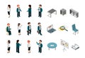 Business people isometric. Office corporate supplies furniture managers directors vector collection Royalty Free Stock Photo
