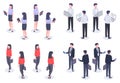 Business people isometric set. Man and woman office worker in elegant formal clothes holding devices Royalty Free Stock Photo