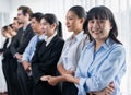 Business people joining hand together and standing in line. Meticulous Royalty Free Stock Photo