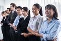 Business people joining hand together and standing in line. Meticulous Royalty Free Stock Photo