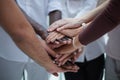 Business people joining hands in the office. concept of teamwork and partnership. double exposure Royalty Free Stock Photo