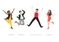 Business people jumping celebrating victory. Cheerful multiracial people celebrating together vector