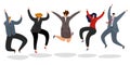 Business people jumping. Excited happy employees jump cartoon motivated team office worker celebrating success winning