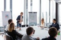 Business people laughing at meeting