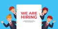 Business people look out of banner with text we are hiring. Human resources offer for recruitment, work