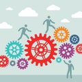 Business people and machine gears wheel - vector concept illustration. Cogwheel illustration.