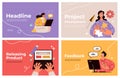 Business people making internet activity slide flye presentation banner set. Vector flat modern style design illustration