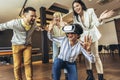 Business people making team training exercise during team building seminar using VR glasses Royalty Free Stock Photo