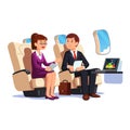 Business people man and woman traveling by plane Royalty Free Stock Photo