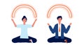 Business people meditation. Clean mind, brain relax and restart vector metaphor