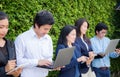 Business People Meeting Corporate Digital Device Connection Concept on tree wall. Royalty Free Stock Photo