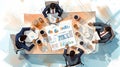 Business People meeting on the desk in Workplace Top Angle. AI Generated Royalty Free Stock Photo