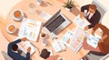 Business People meeting on the desk in Workplace Top Angle. AI Generated Royalty Free Stock Photo