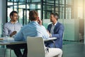 Business people, meeting and discussion for corporate idea strategy, building or late at the office. Group of employee Royalty Free Stock Photo