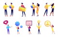 Business people meeting and discussion vector illustrations set.