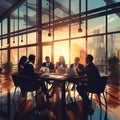 Business People Meeting Discussion Working Office Cityscape Concept 3D Rendering - Ai Generated Royalty Free Stock Photo