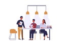 Business people meeting flat vector illustration. Coworkers cartoon characters discussion in conference room. Business