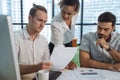 Business people are meeting in office city building view. Group of Business team working and share ideas about project to partners Royalty Free Stock Photo