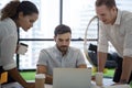 Business people are meeting in office city building view. Group of Business team working and share ideas about project to partners Royalty Free Stock Photo