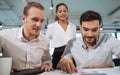 Business people are meeting in office city building view. Group of Business team working and share ideas about project to partners Royalty Free Stock Photo