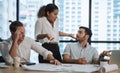 Business people are meeting in office city building view. Group of Business team working and share ideas about project to partners Royalty Free Stock Photo